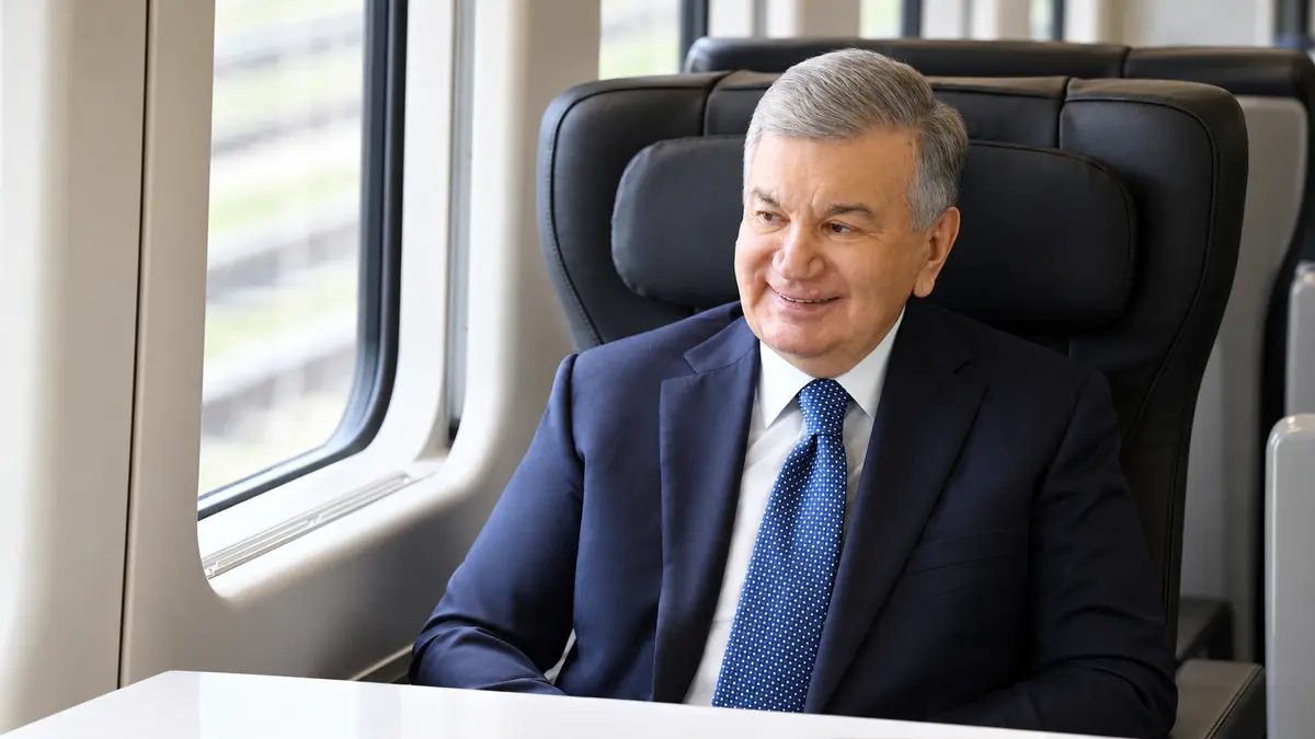 Shavkat Mirziyoyev aboard the new train Shavkat Mirziyoyev aboard the new train