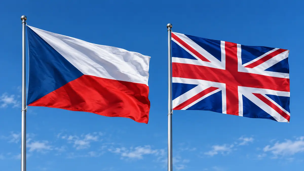 Czech and British flags against a blue sky