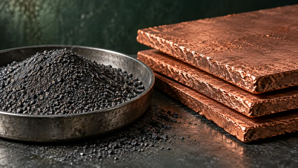 Copper concentrate and refined copper plates