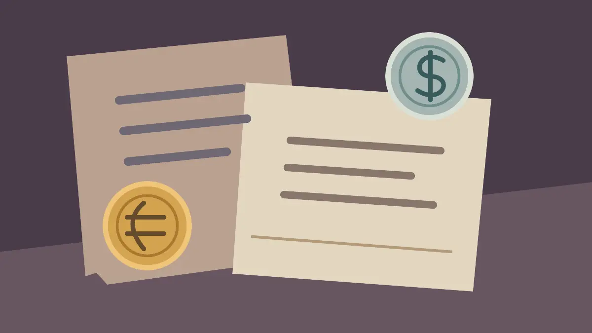 Invoices with euro and dollar symbols