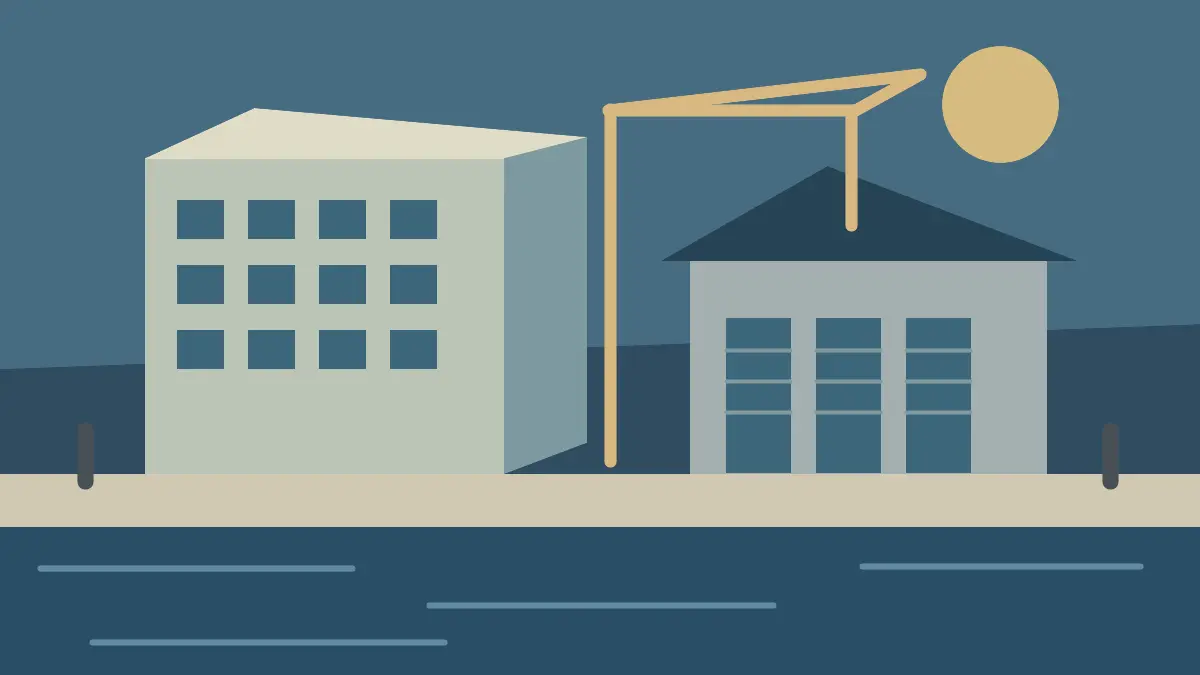 Commercial buildings beside a quay