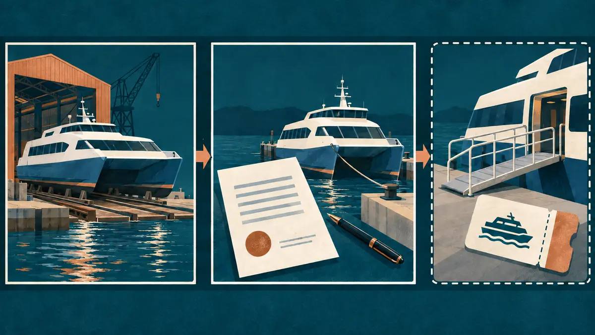 From launch to passenger service Sequence of vessel launch, handover and planned passenger service
