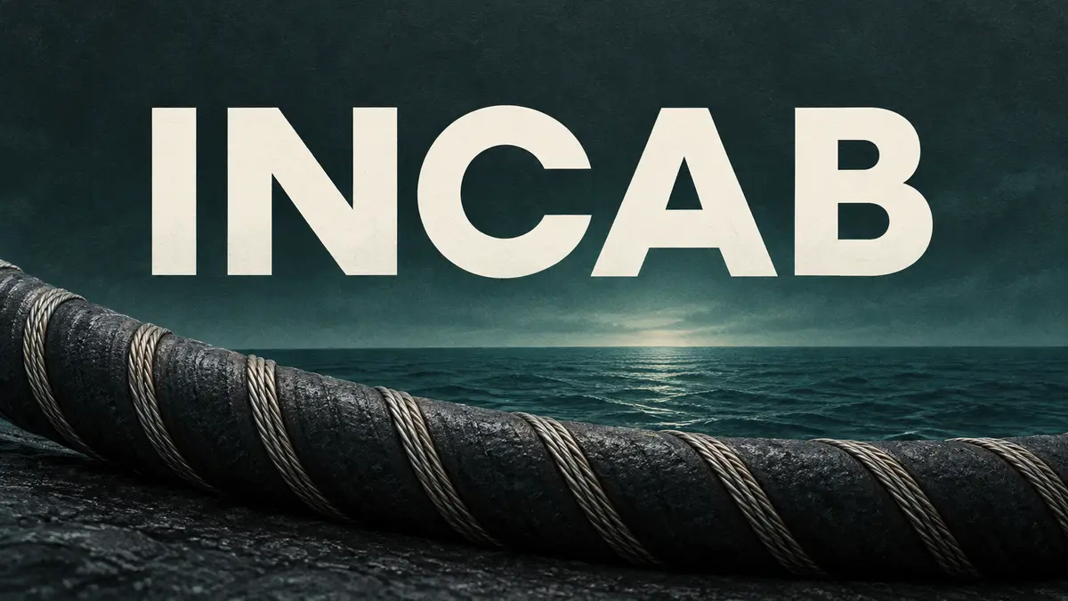 Incab company name above a submarine cable and sea horizon