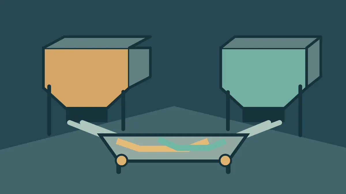 Two material streams Material feed hoppers