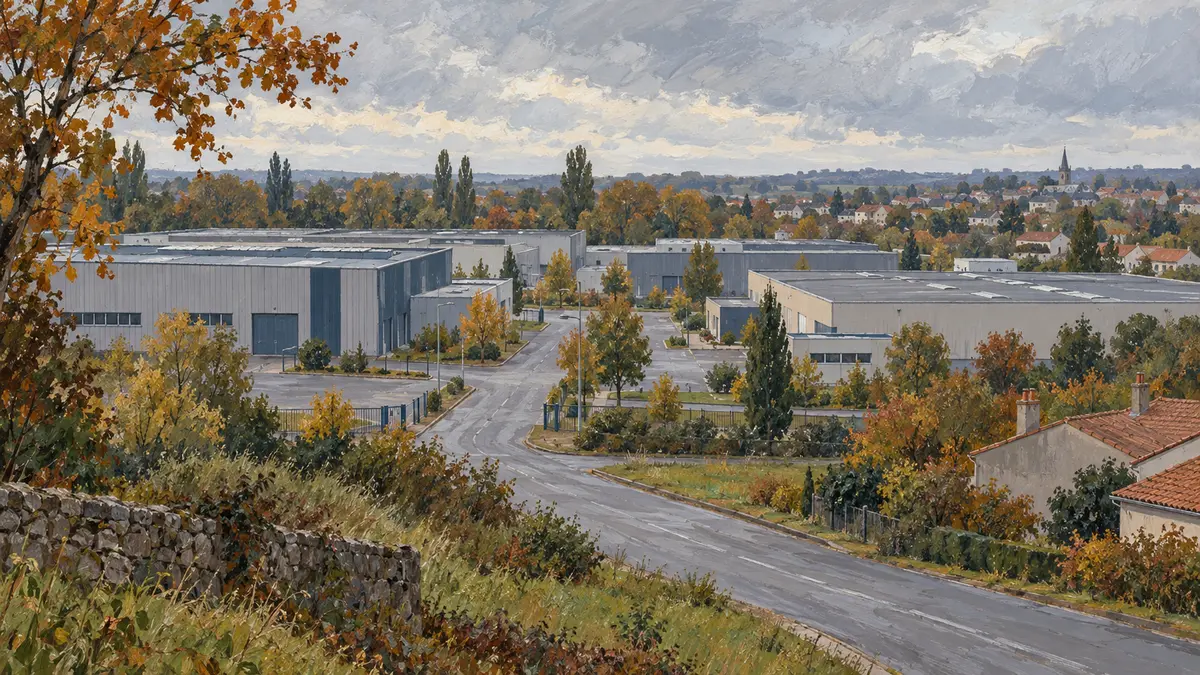 Industrial buildings on the edge of a French town