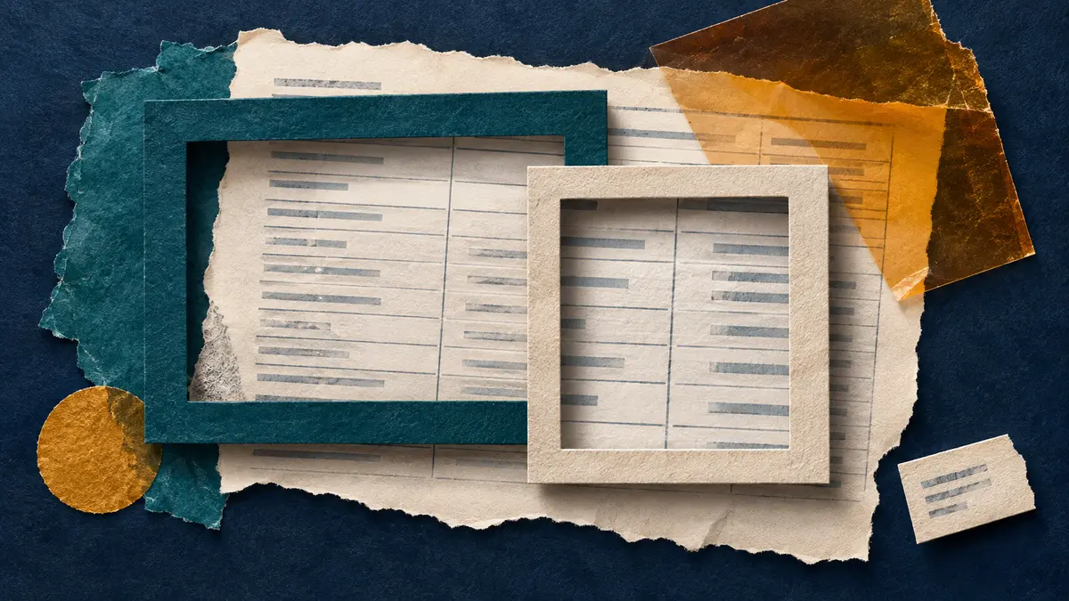 Different scopes of a financial comparison Two paper frames over overlapping financial sheets